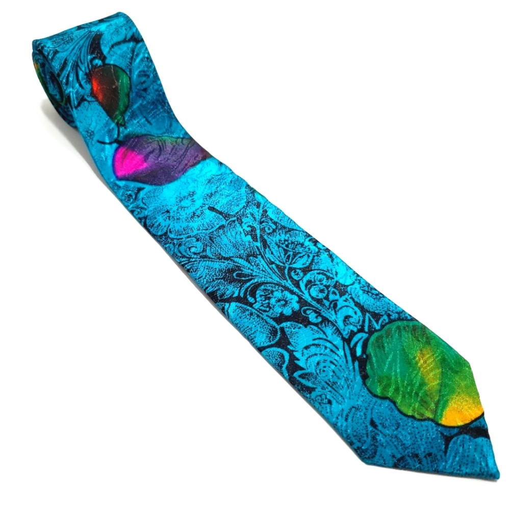 Policy Necktie Colorful Blue Floral Pattern Men's Neck Tie 52x2.25" Skinny